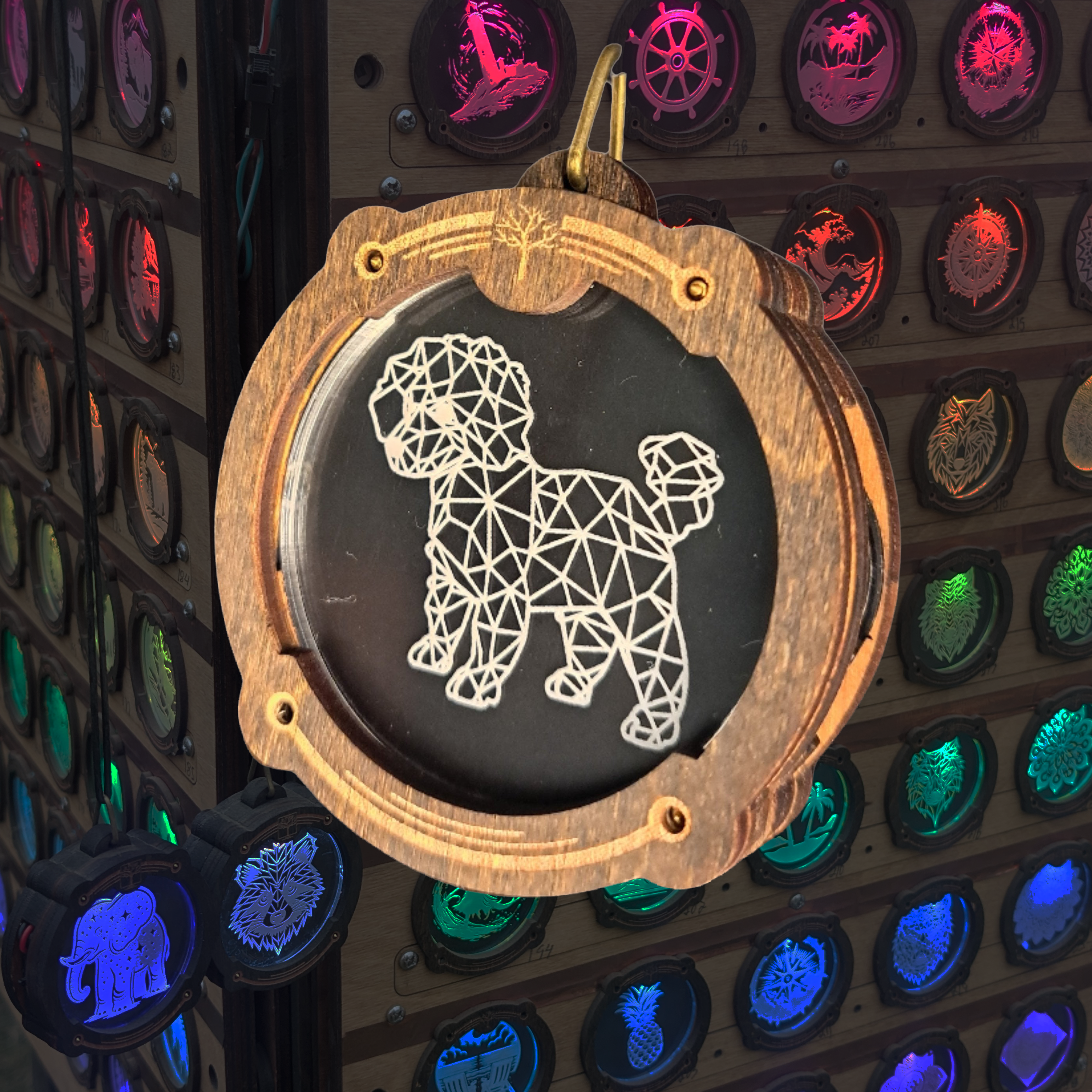 Geometric Poodle Amulight — Geometric Laser-Etched Wooden LED Pendant