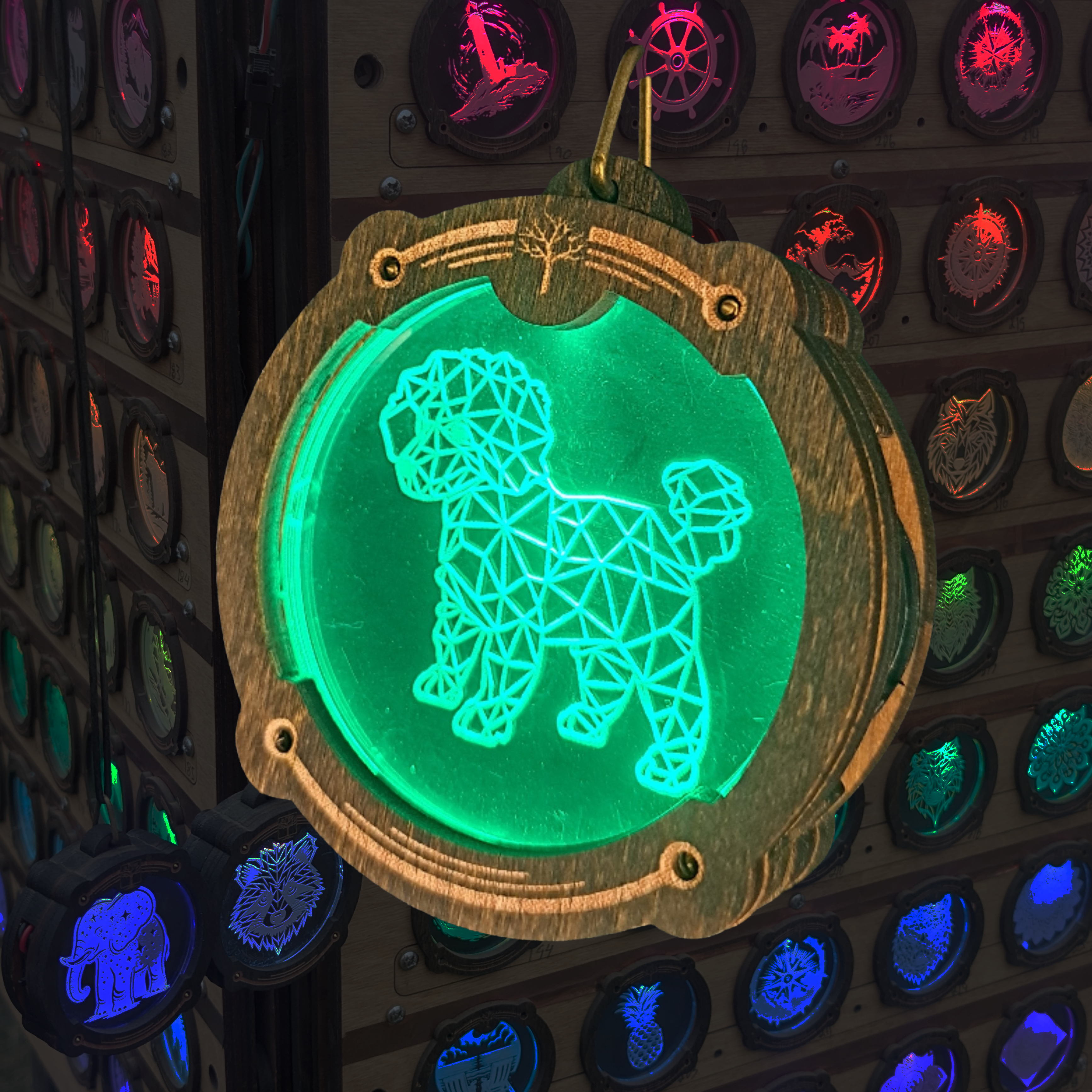 Geometric Poodle Amulight — Geometric Laser-Etched Wooden LED Pendant