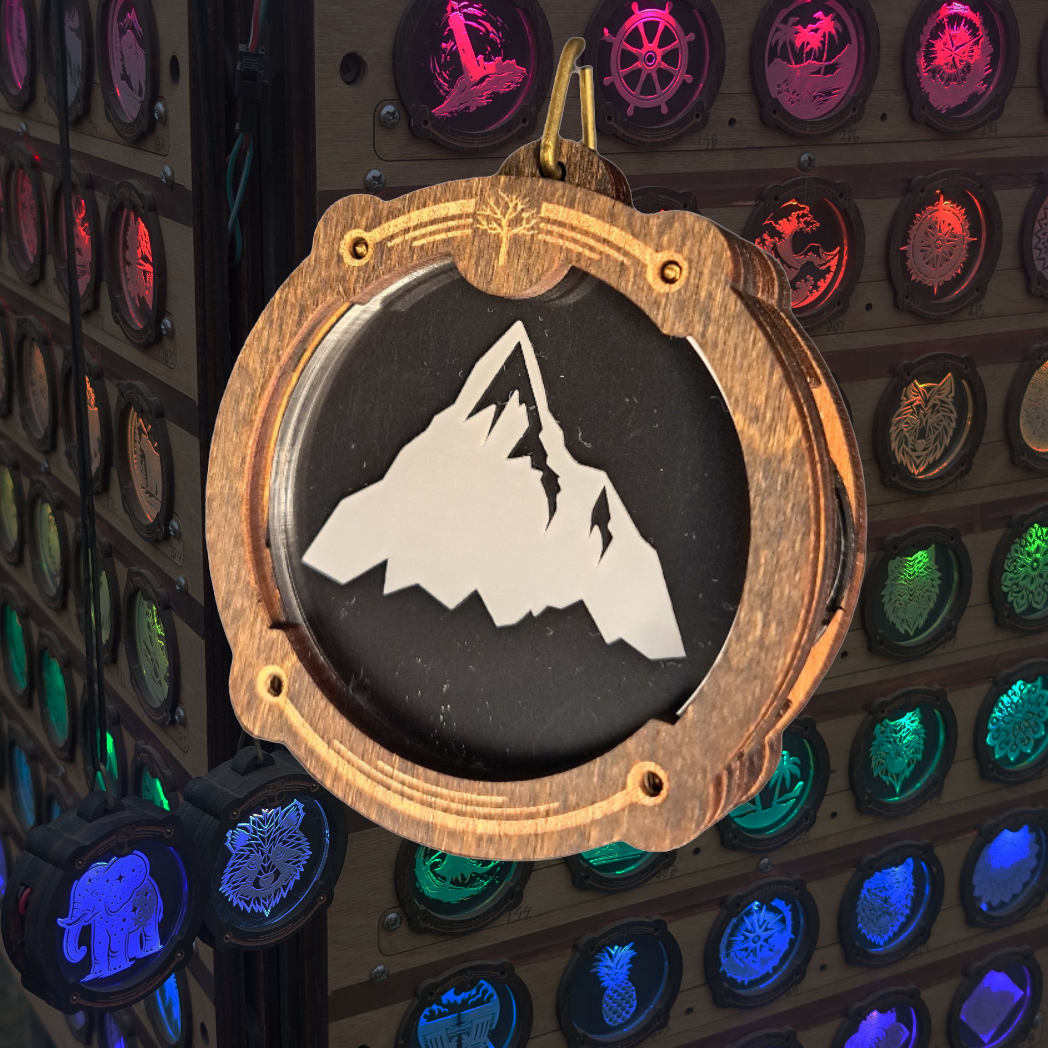 Mountain Silhouette Amulight — Mountain Scene Laser-Etched Wooden LED Pendant