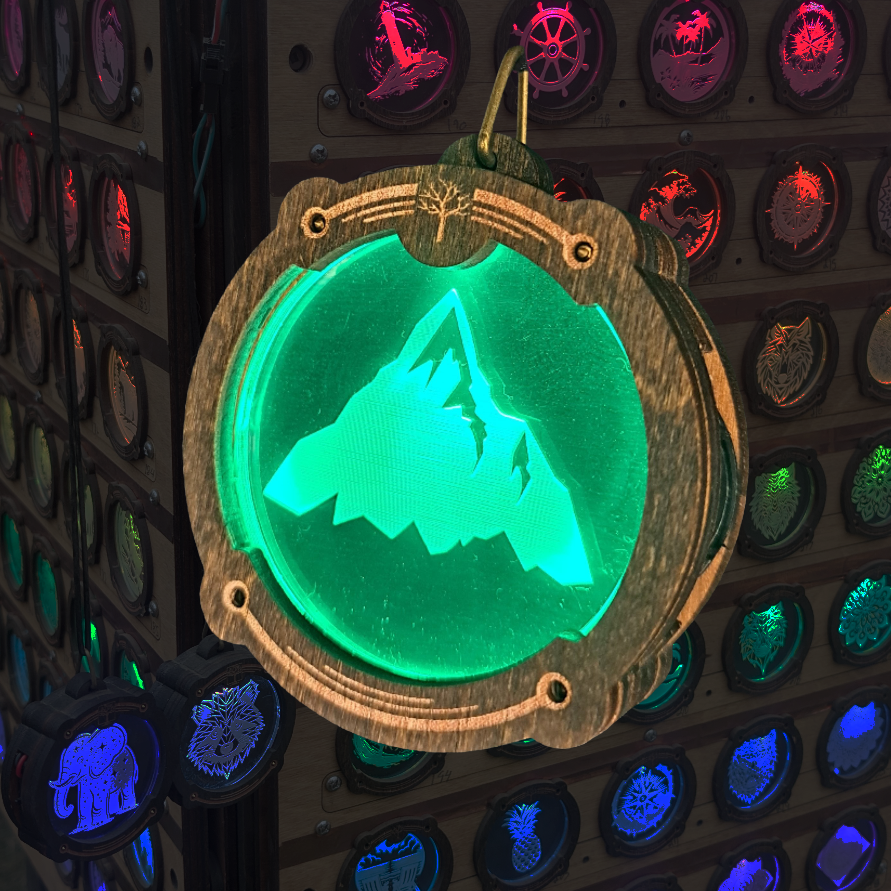 Mountain Silhouette Amulight — Mountain Scene Laser-Etched Wooden LED Pendant