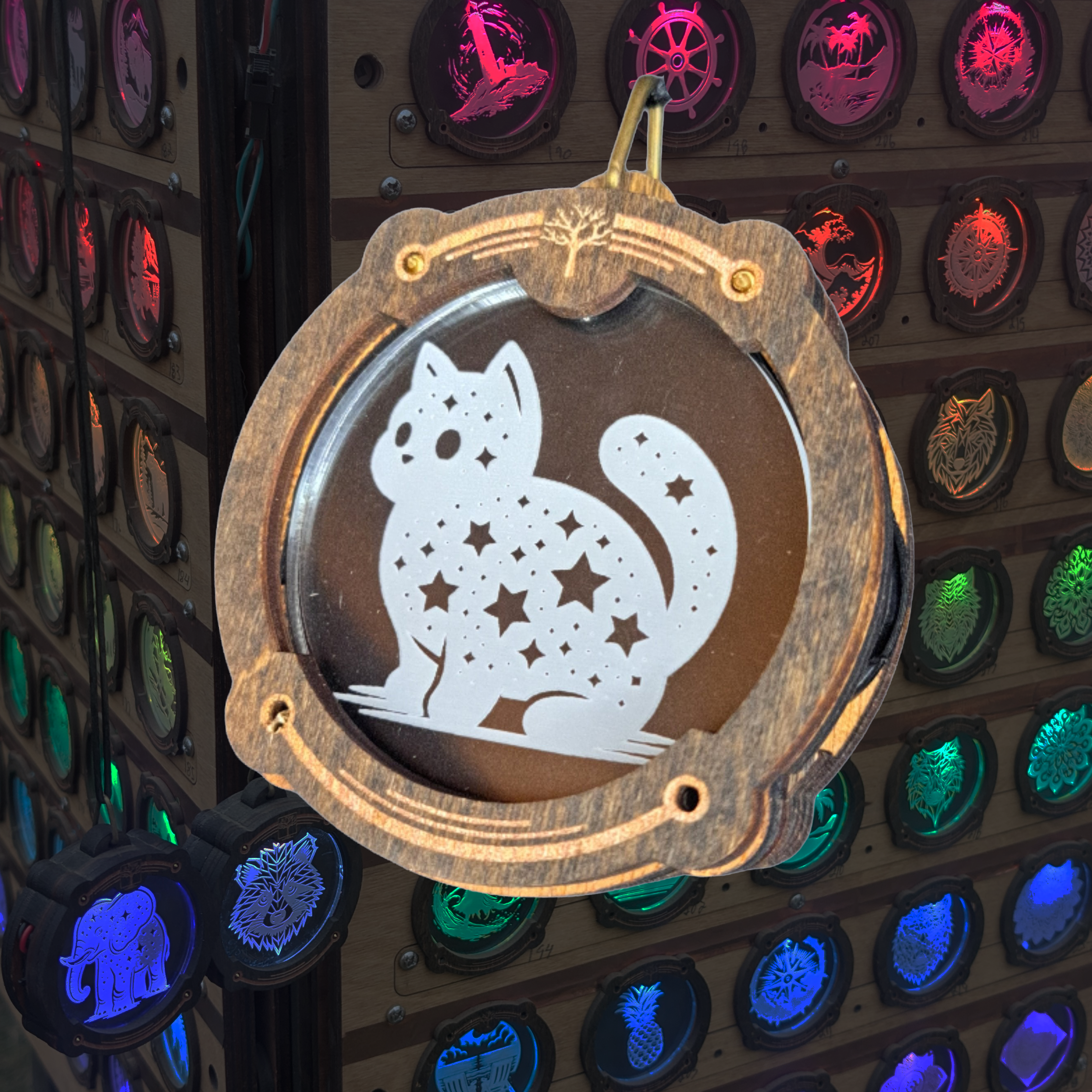 Starry Cat Amulight — Starry Laser-Etched Wooden LED Pendant