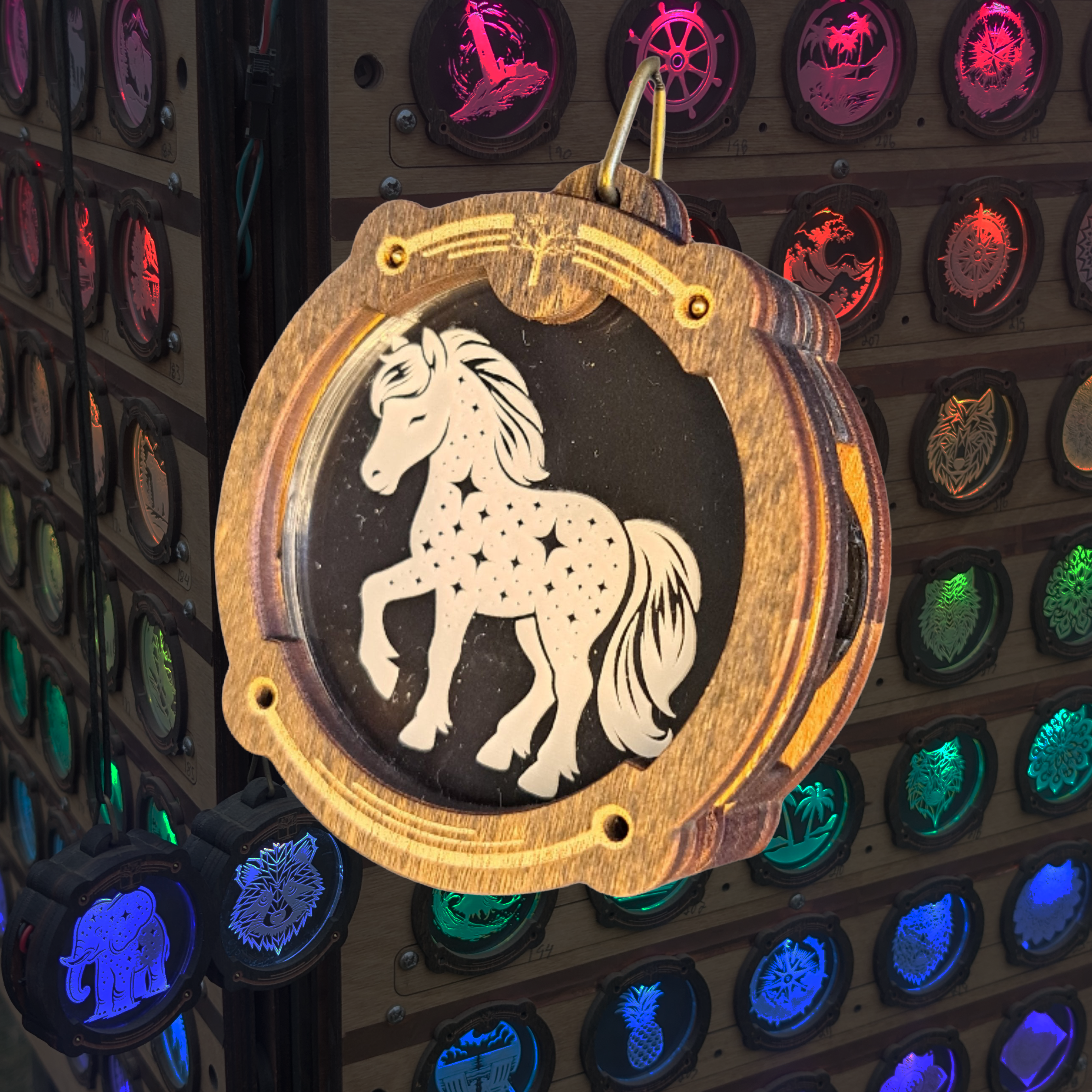 Starry Horse Amulight — Starry Laser-Etched Wooden LED Pendant