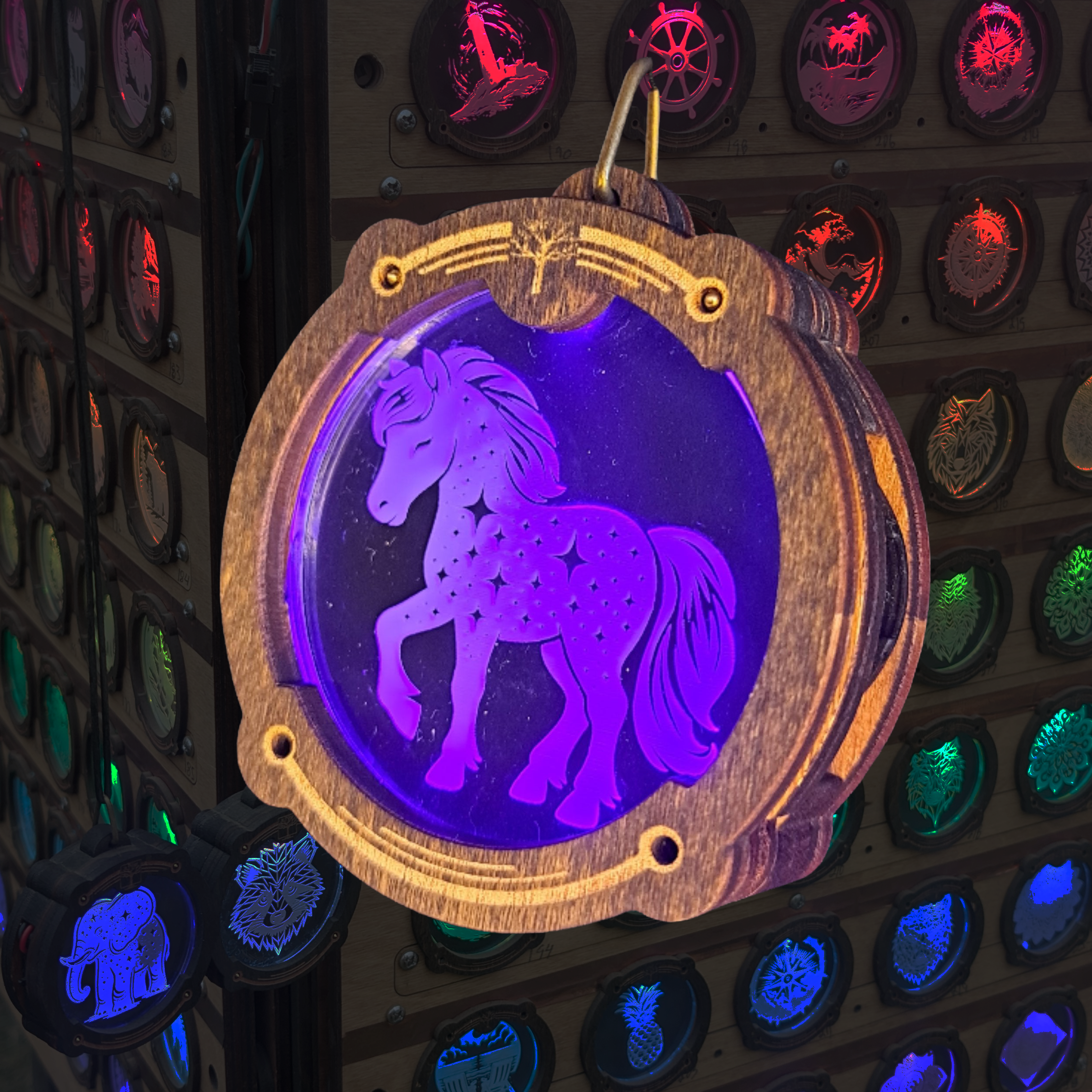 Starry Horse Amulight — Starry Laser-Etched Wooden LED Pendant