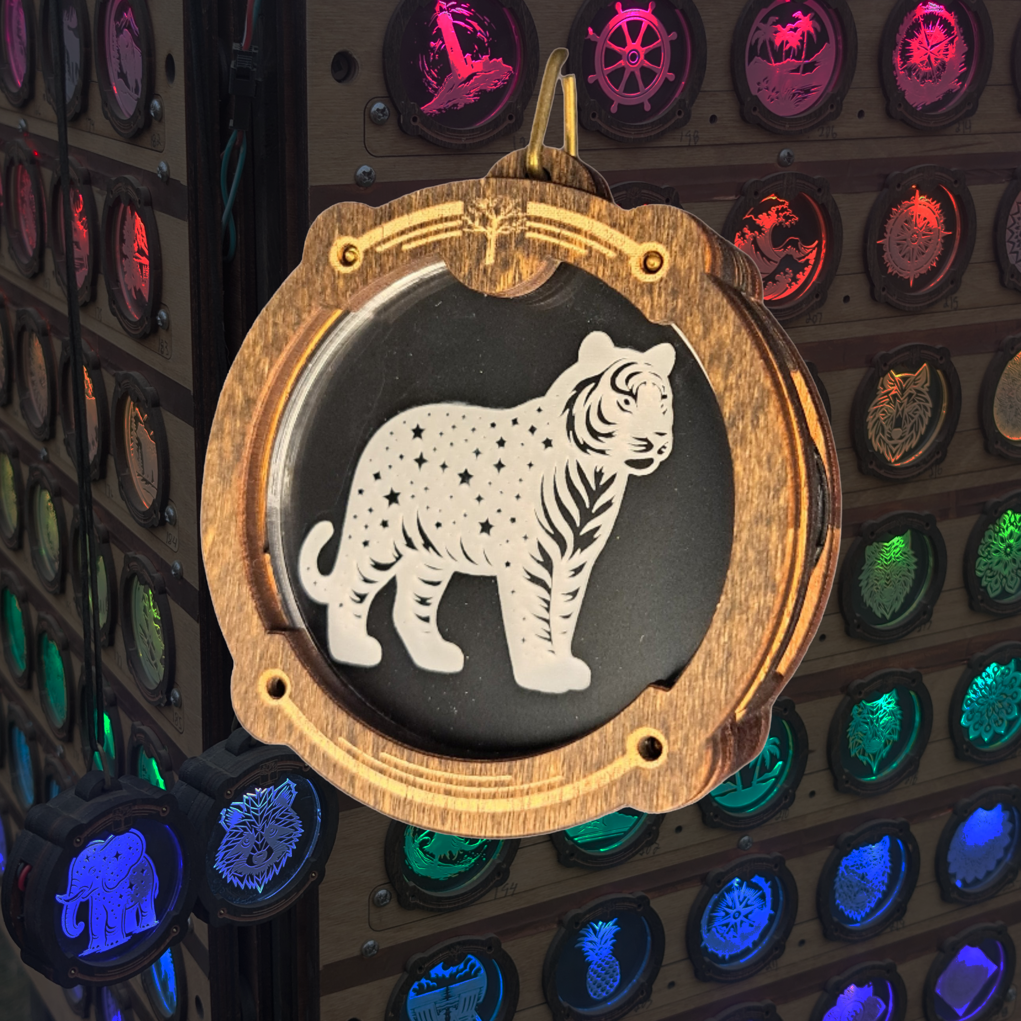 Starry Tiger Amulight — Starry Laser-Etched Wooden LED Pendant