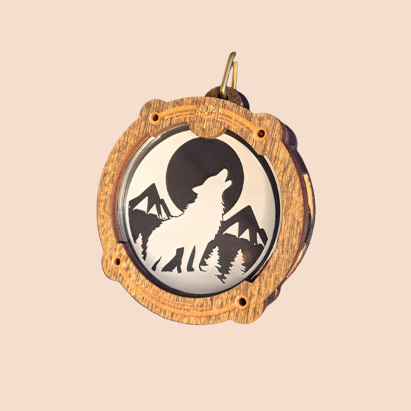 Moonlit Howling Wolf Amulight — Wildlife Laser-Etched Wooden LED Pendant