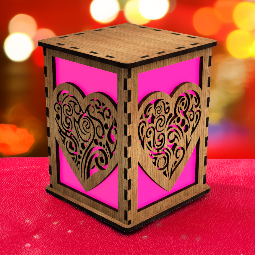 Valentine's LightBox — Laser-Cut Wooden LED Light with Heart Designs