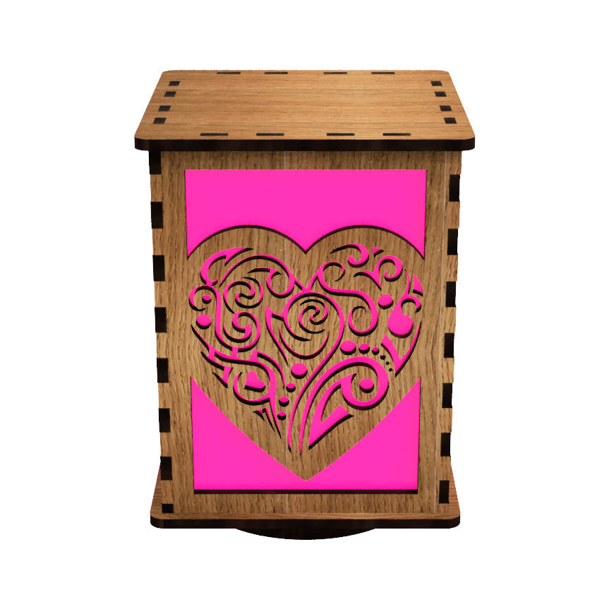 Valentine's LightBox — Laser-Cut Wooden LED Light with Heart Designs