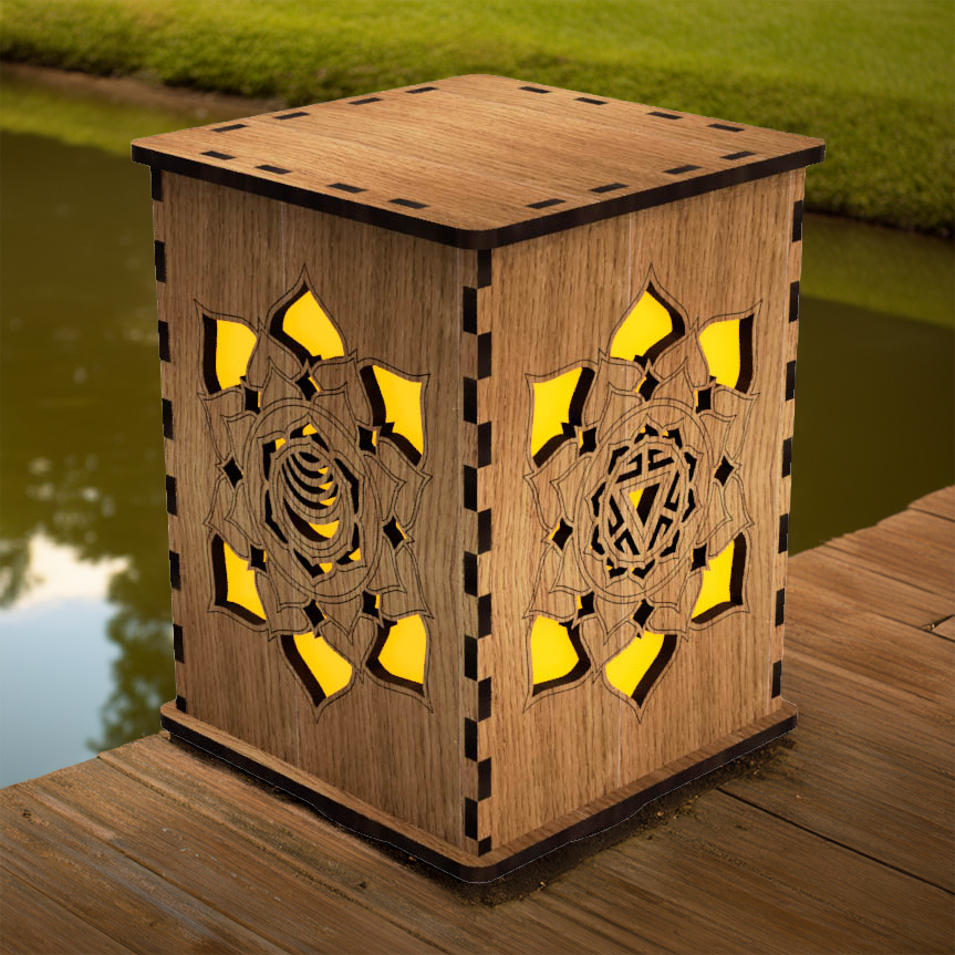 Lower Chakras LightBox — Laser-Cut Wooden LED Light for Spiritual Practice